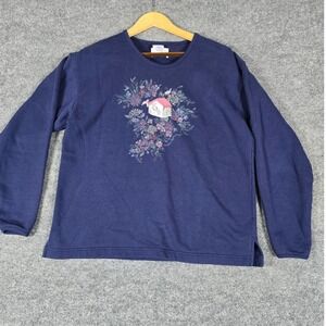 VTG Northern Treasures Reflections Navy  Birdhouse Floral‎ Sweatshirt Women's S